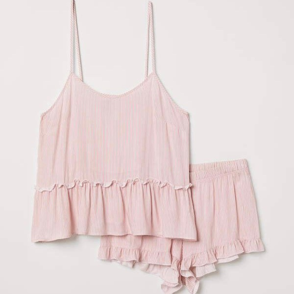 H&M Pink Striped Pajama Shorts & Top Set